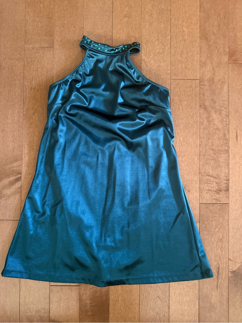 Shimmery Teal Halter Neck costume with Studded Collar for lyrical dance